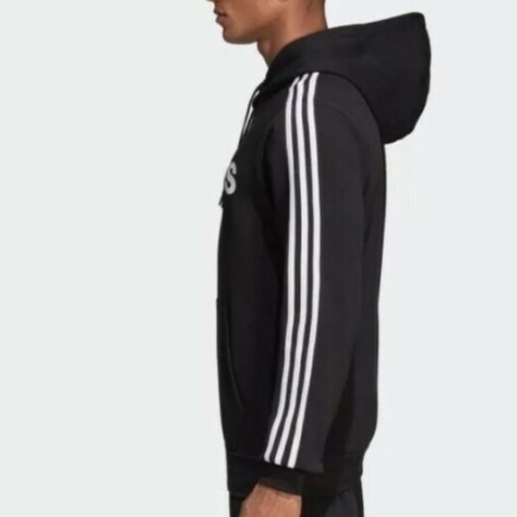 Adidas Essentials 3 Stripes Fleece Hoodie Black/White - Picture 3 of 11